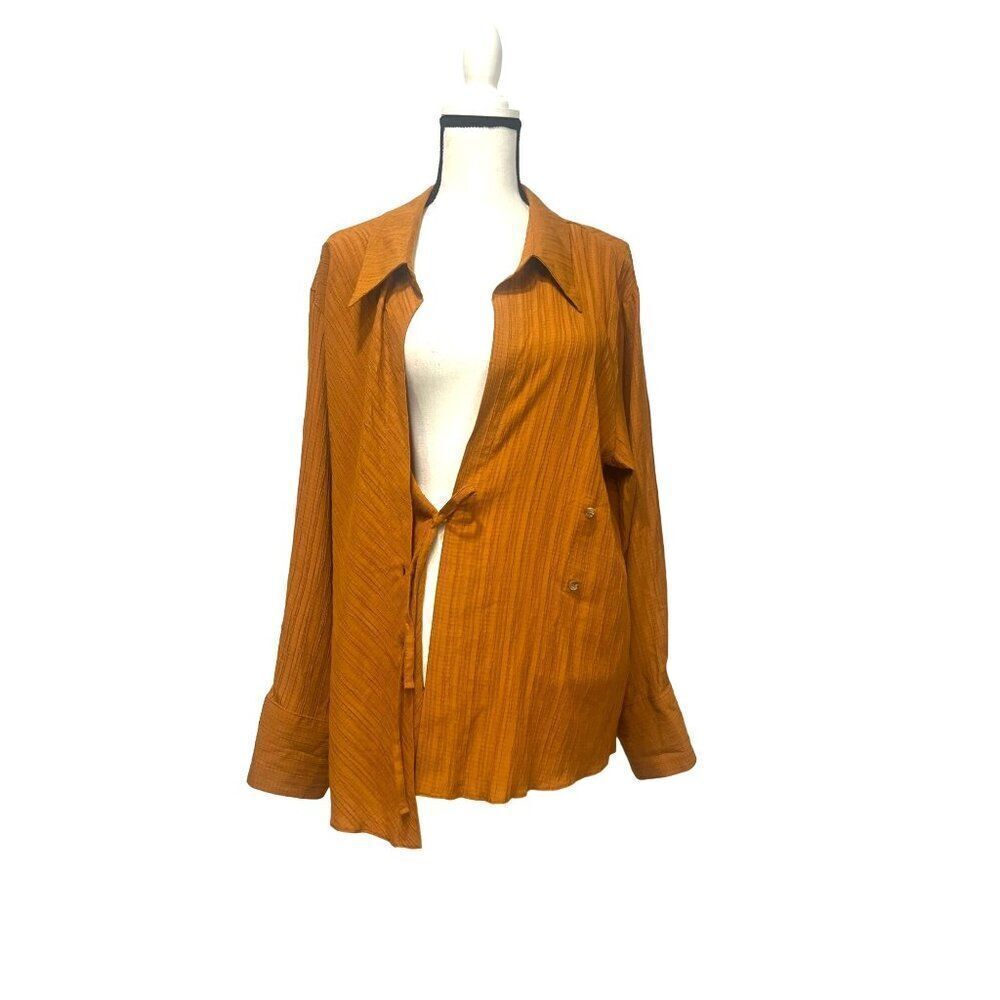 Topshop Textured Wrap Top In Tobacco-brown, US 10 - Picture 4 of 16